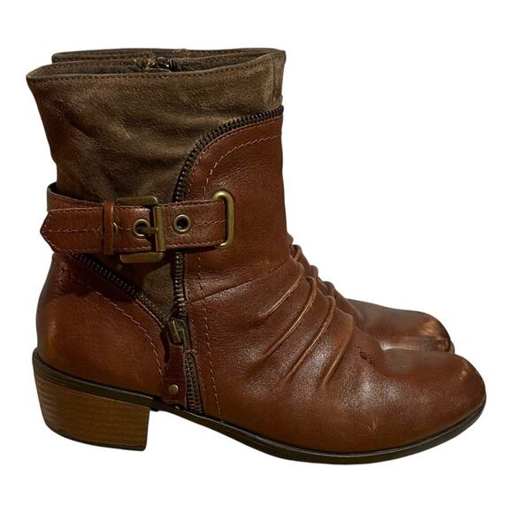 Earth Origins Other - Earth Origins Brown Ankle Boots Women's Size 8 M Zip Ruched Buckle Low Heel